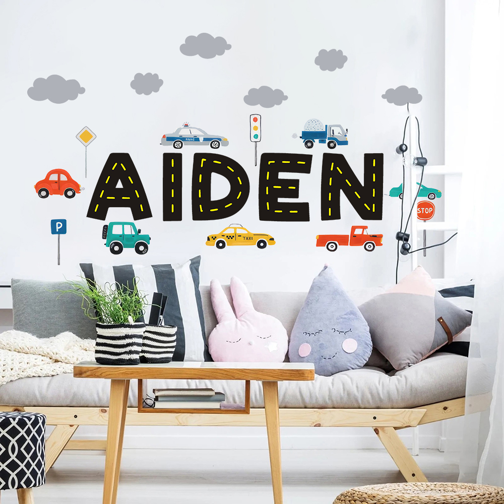 Baby Nursery Design - Custom Name Construction Vehicles Truck Wall