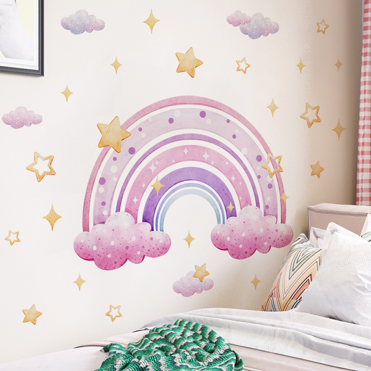Baby Nursery Stickers - Colorful Rainbow Stars Cloud Wall Sticker