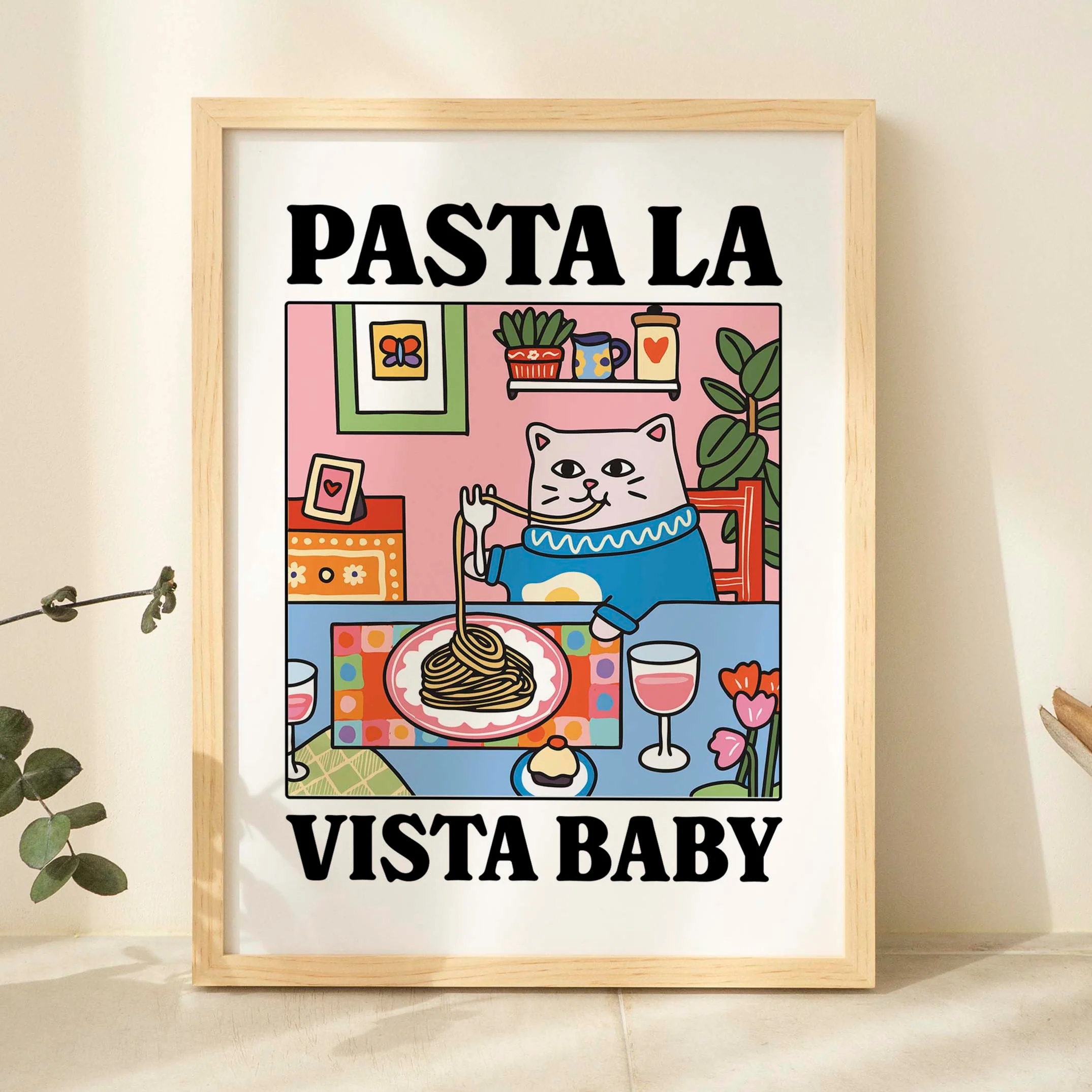 Baby Nursery Wall Art - Pasta La Vista Baby Cartoon Cat