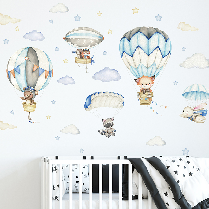 Baby Nursery Design - Cartoon Cute Animals Hot Air Balloon