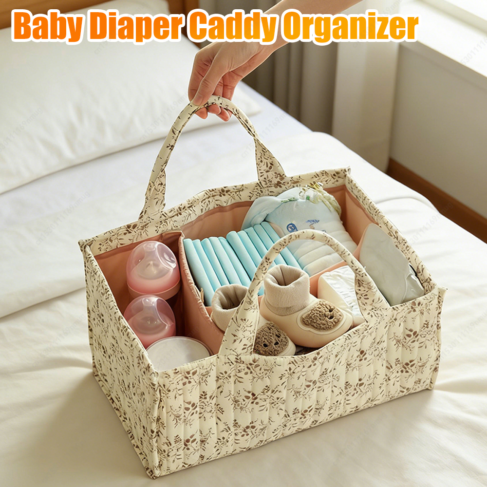 Baby Nursery Essentials - Floral Quilted Baby Diaper Caddy Organizer