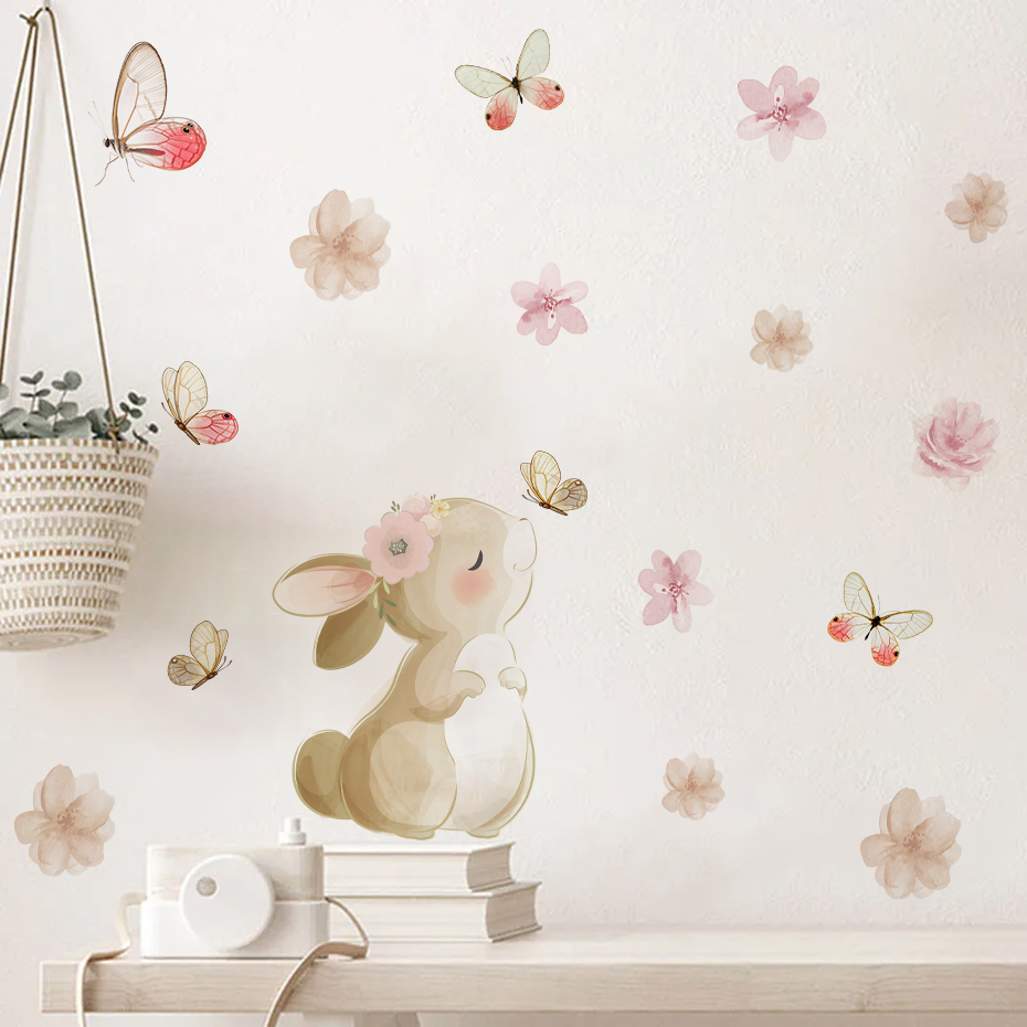 Baby Nursery Design - Cartoon Rabbit Flowers Butterfly Wall Sticker