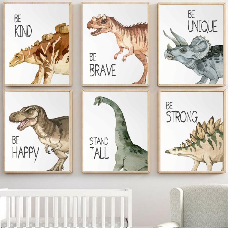 Baby Nursery Wall Art - Watercolor Dinosaur Poster Nursery Boy's Room