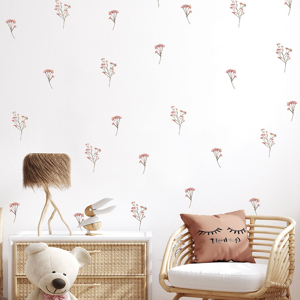 Baby Nursery Design - Pink Watercolor Flower Wall Stickers Baby