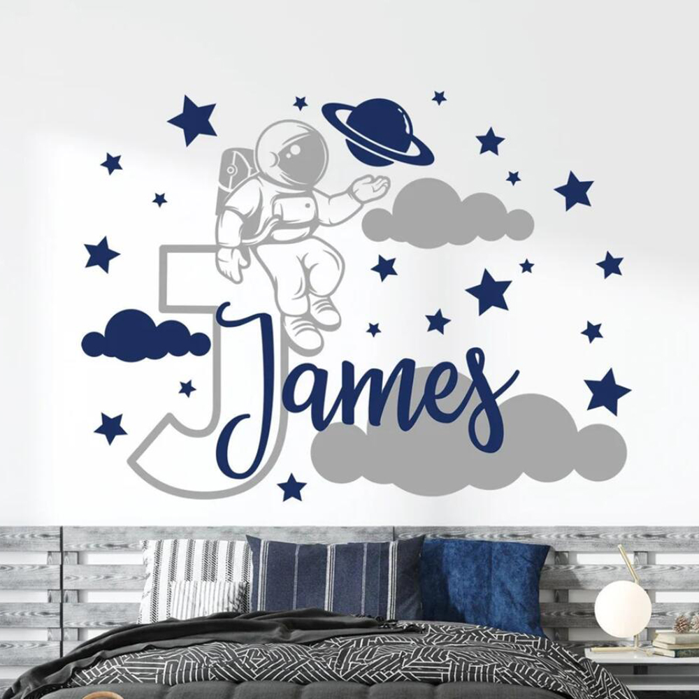 Baby Nursery Design - Custom Name Cartoon Space Astronaut Star
