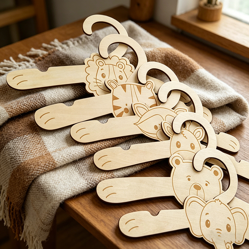 Baby Nursery Hangers - 6pcs Jungle Animal Wooden Clothes Hangers,