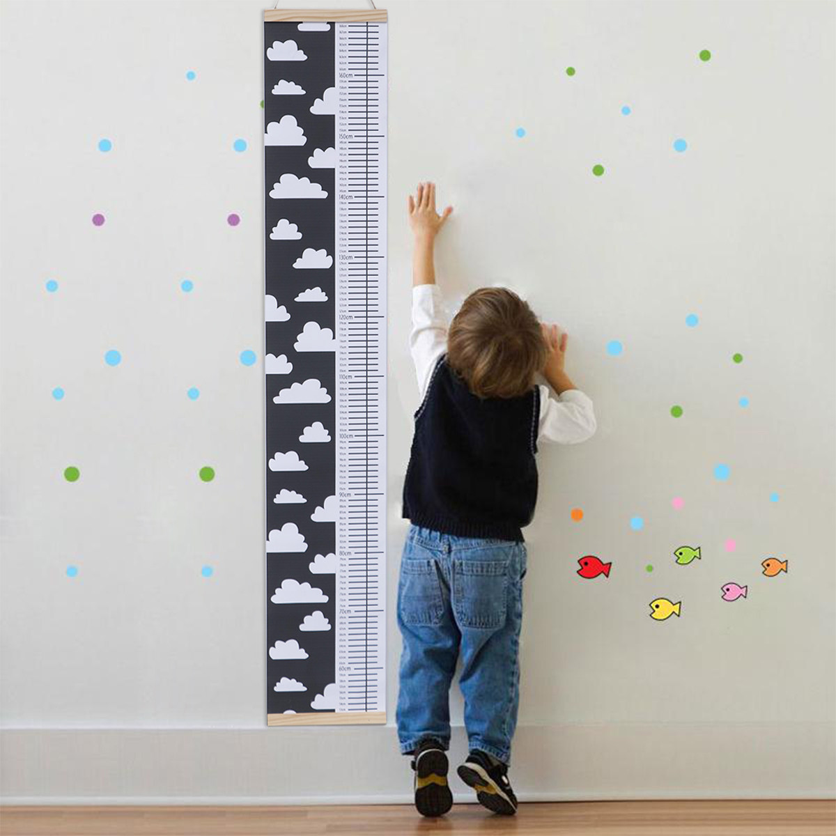 Growth Chart Ruler - Kids Height Ruler Cloud Pattern Wooden