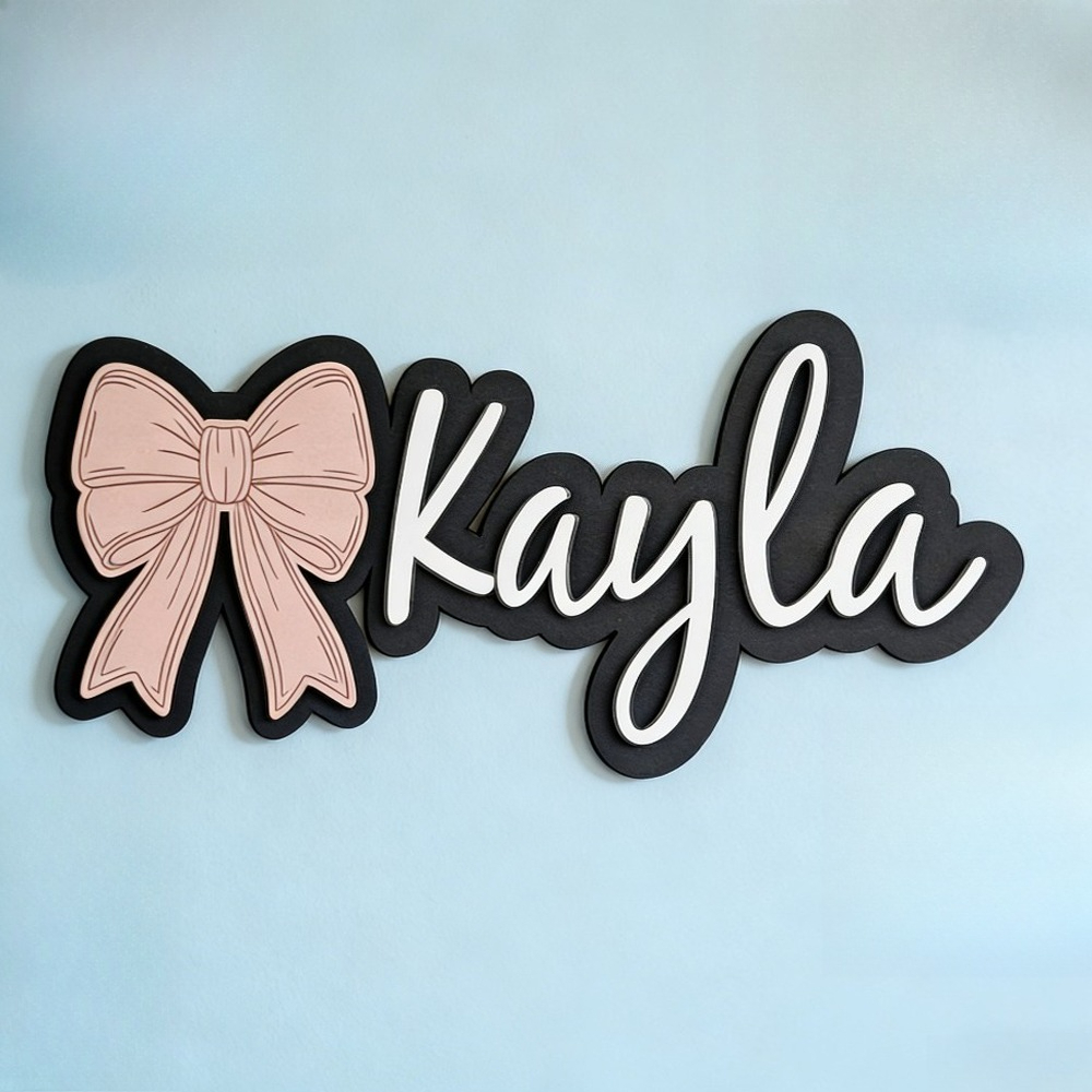 Baby Nursery Usa - Customizable Bow-Shaped Wooden Wall Plaque Baby