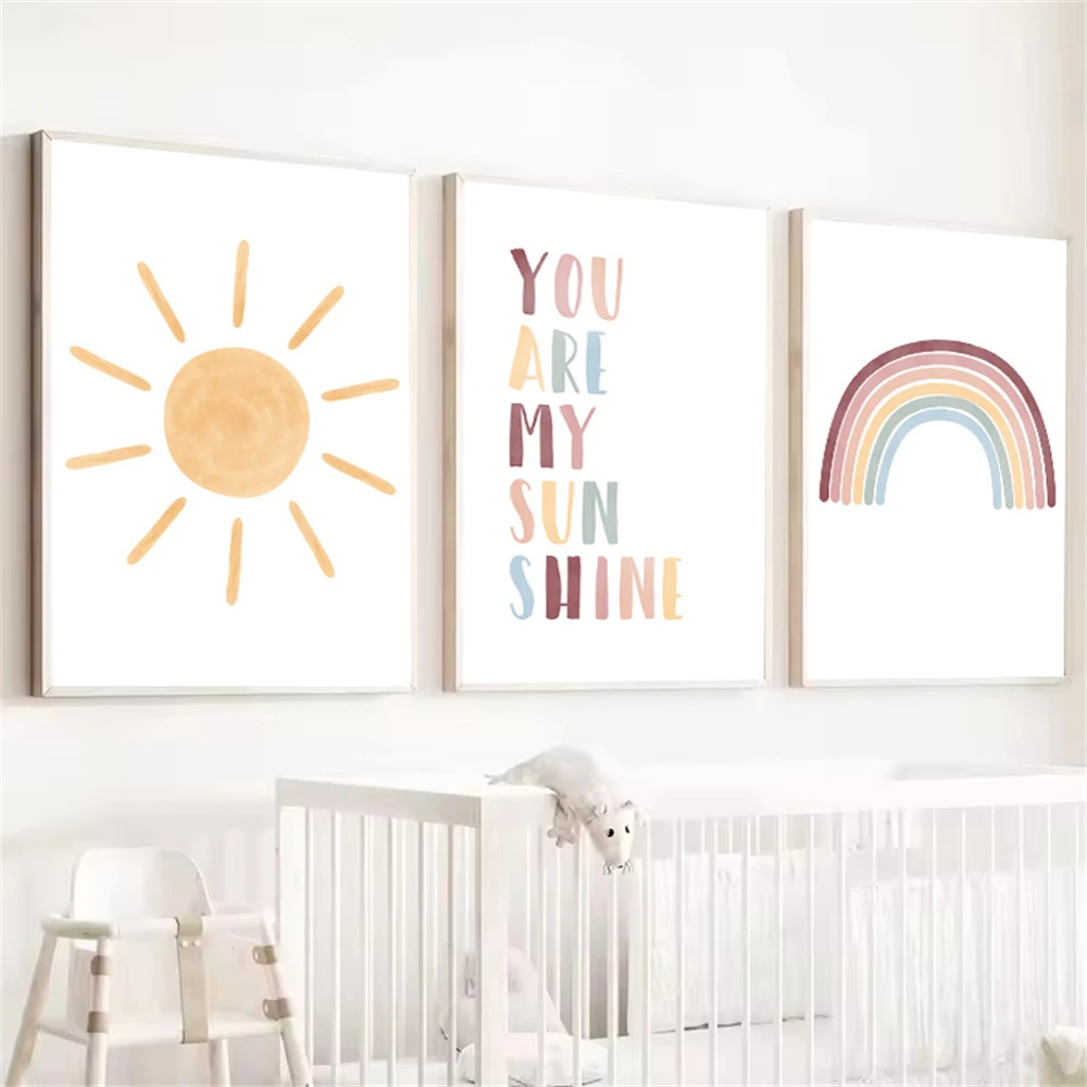 Baby Nursery You Are My Sunshine - Sun Wall Art Poster Rainbow Canvas