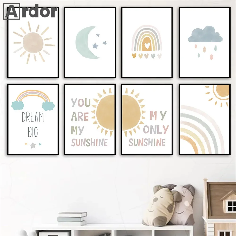 Baby Nursery You Are My Sunshine - Cartoon Sun Moon Cloud Rainbow Poster