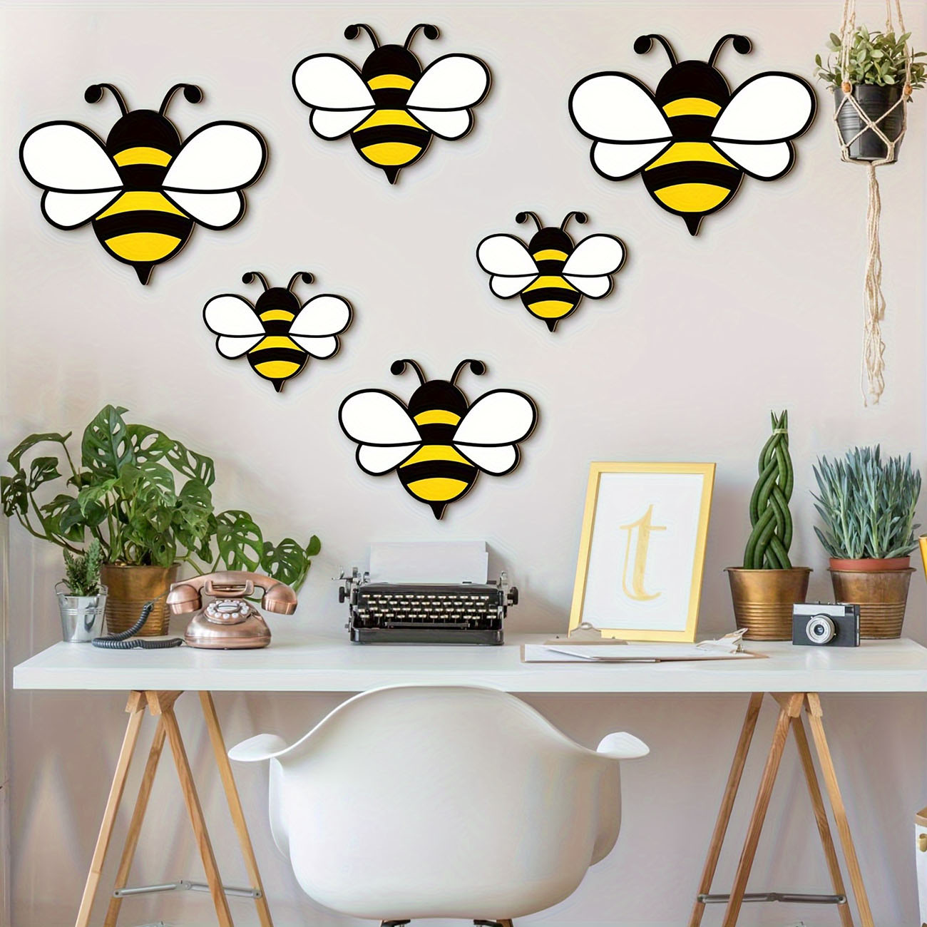 Baby Nursery Stickers - 6Pcs Cute Bee Wooden Wall Stickers,