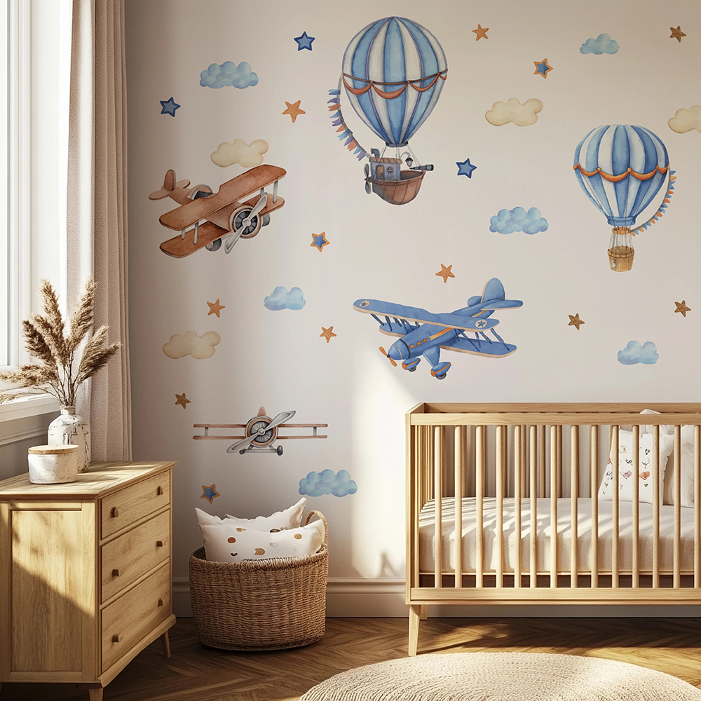 Baby Nursery Design - Cartoon Airplanes Hot Airballoon Wall Stickers