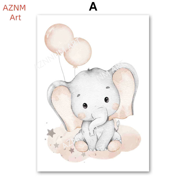 Elephant Balloon Rainbow Moon  - Baby Nursery Wall Art のレビューと価格
