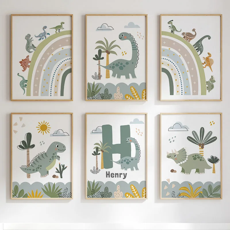 Cute Dinosaur T-Rex Brachiosau - Baby Nursery Wall Art のレビューと価格