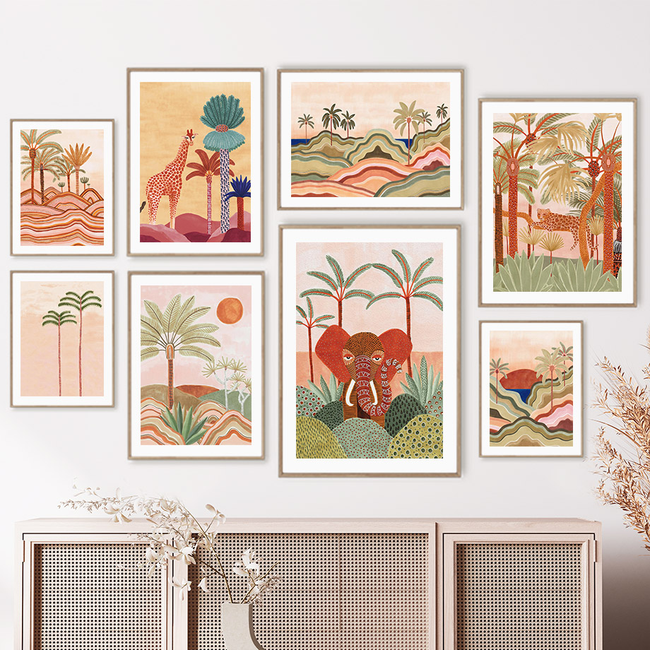 Watercolor Tropical Tree Giraf - Baby Nursery Wall Art のレビューと価格