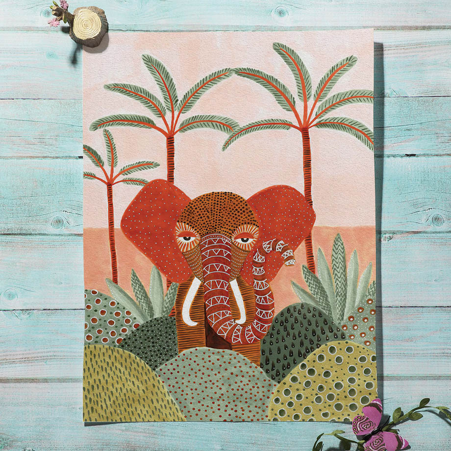 Watercolor Tropical Tree Giraf - Baby Nursery Wall Art のレビューと価格