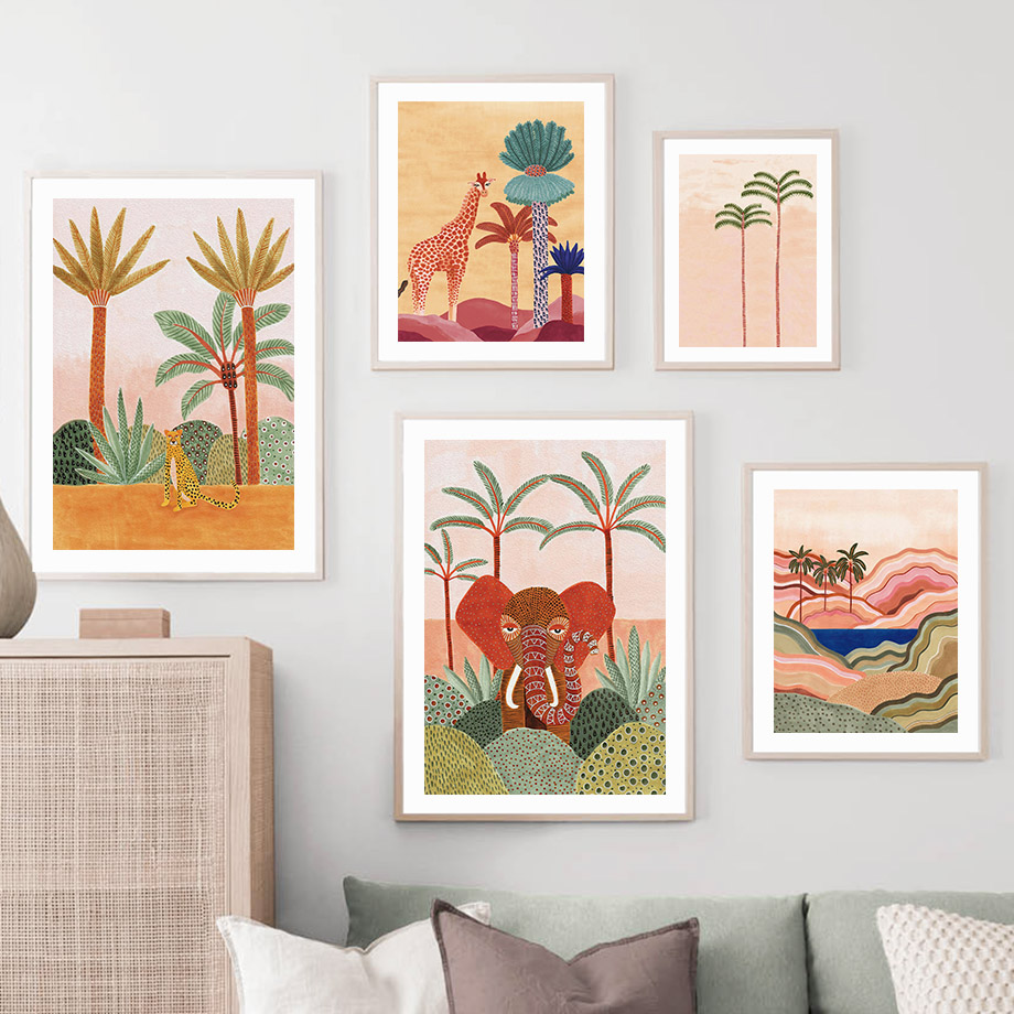 Watercolor Tropical Tree Giraf - Baby Nursery Wall Art のレビューと価格