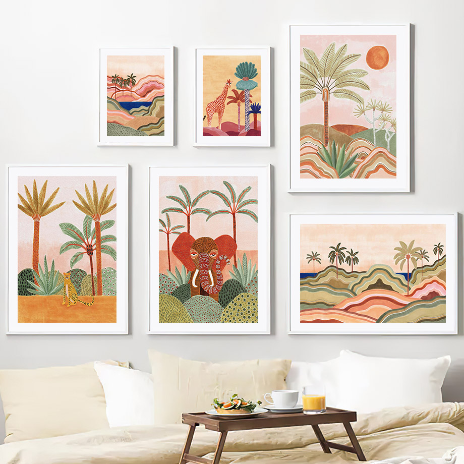 Watercolor Tropical Tree Giraf - Baby Nursery Wall Art のレビューと価格
