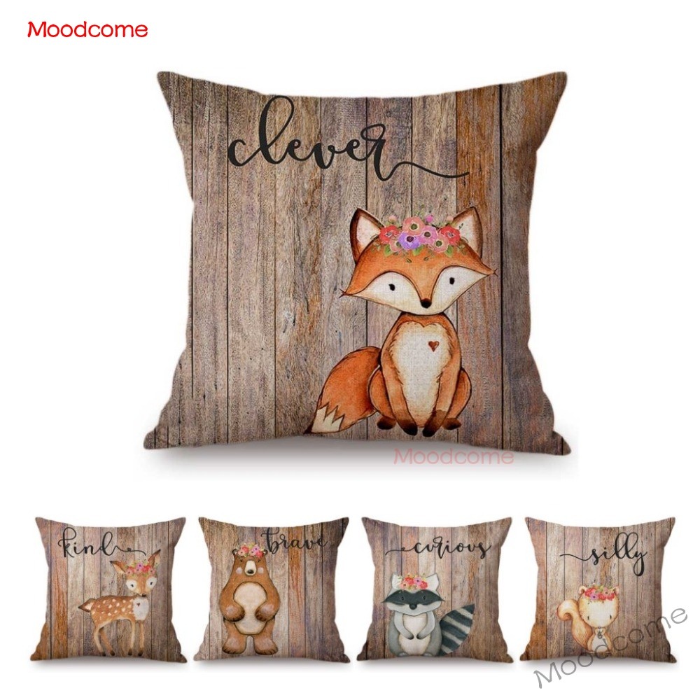 Cute Woodland Animals Wood Tex - Baby Nursery Cushion のレビューと価格