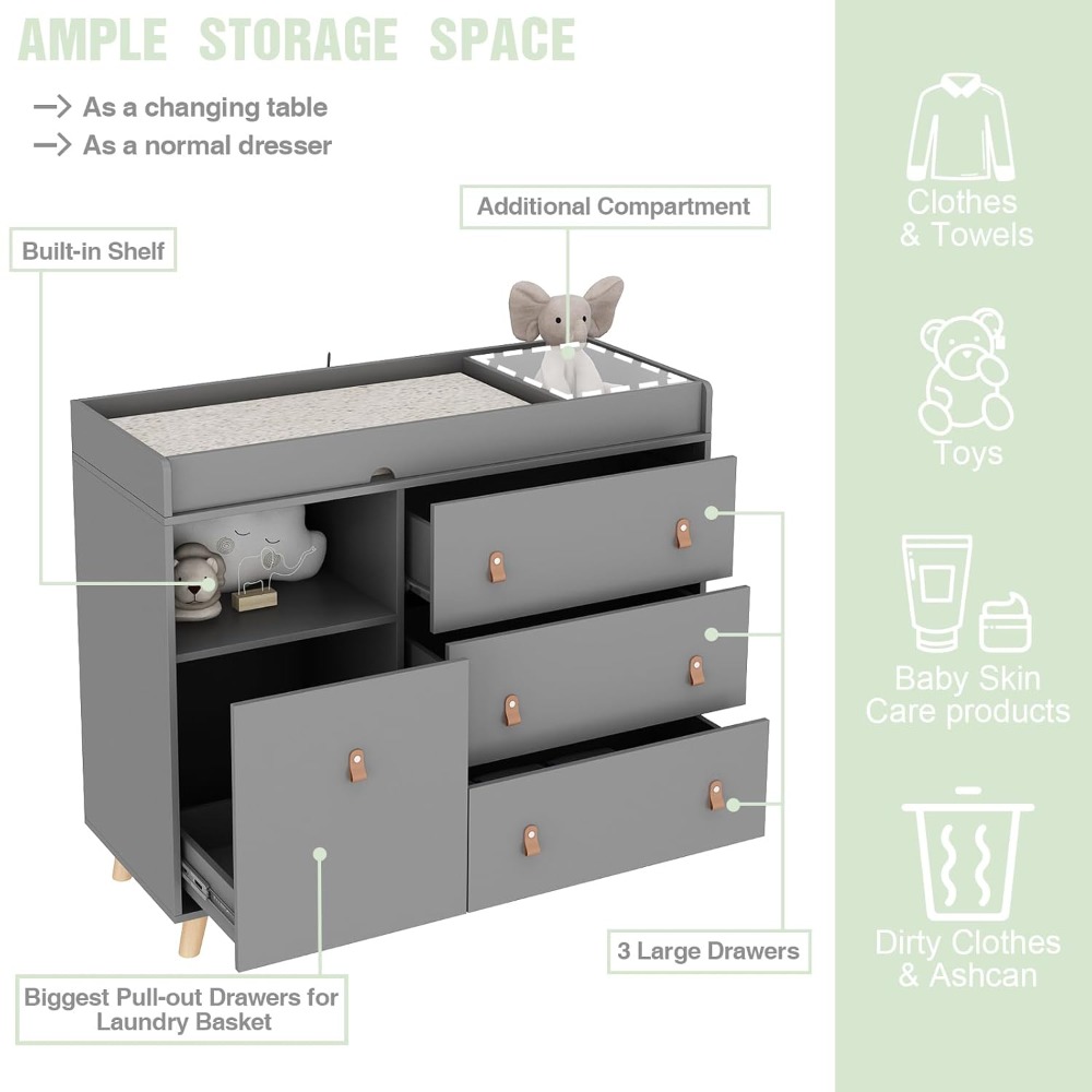 Baby Dresser Changing Table, T - Baby Nursery Laundry Basket のレビューと価格