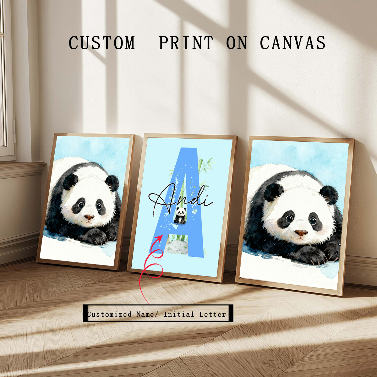 3pcs Personalized Panda Nurser - Baby Nursery Wall Art のレビューと価格