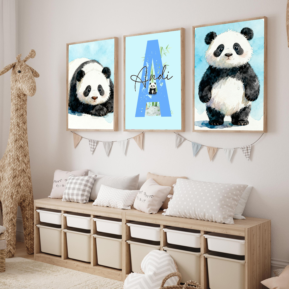 3pcs Personalized Panda Nurser - Baby Nursery Wall Art のレビューと価格