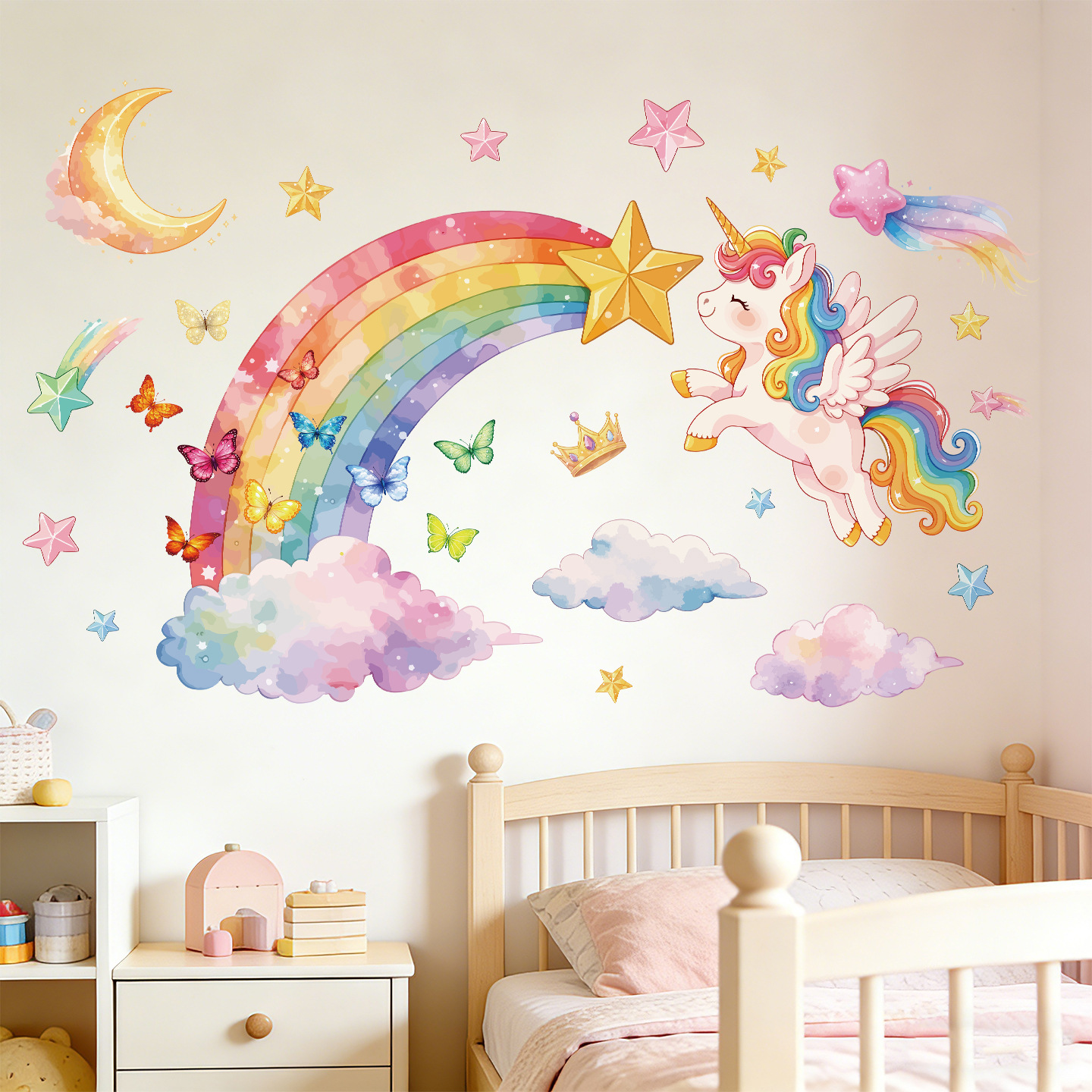 Unicorn Rainbow Butterfly Wall - Baby Nursery Stickers のレビューと価格