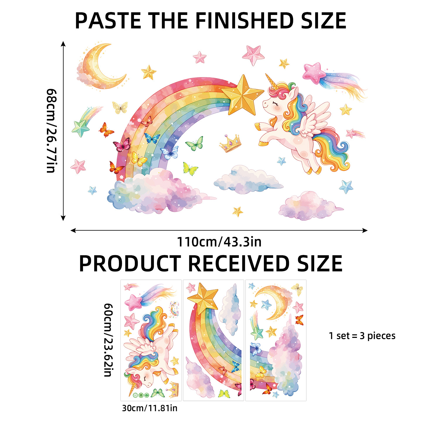 Unicorn Rainbow Butterfly Wall - Baby Nursery Stickers のレビューと価格