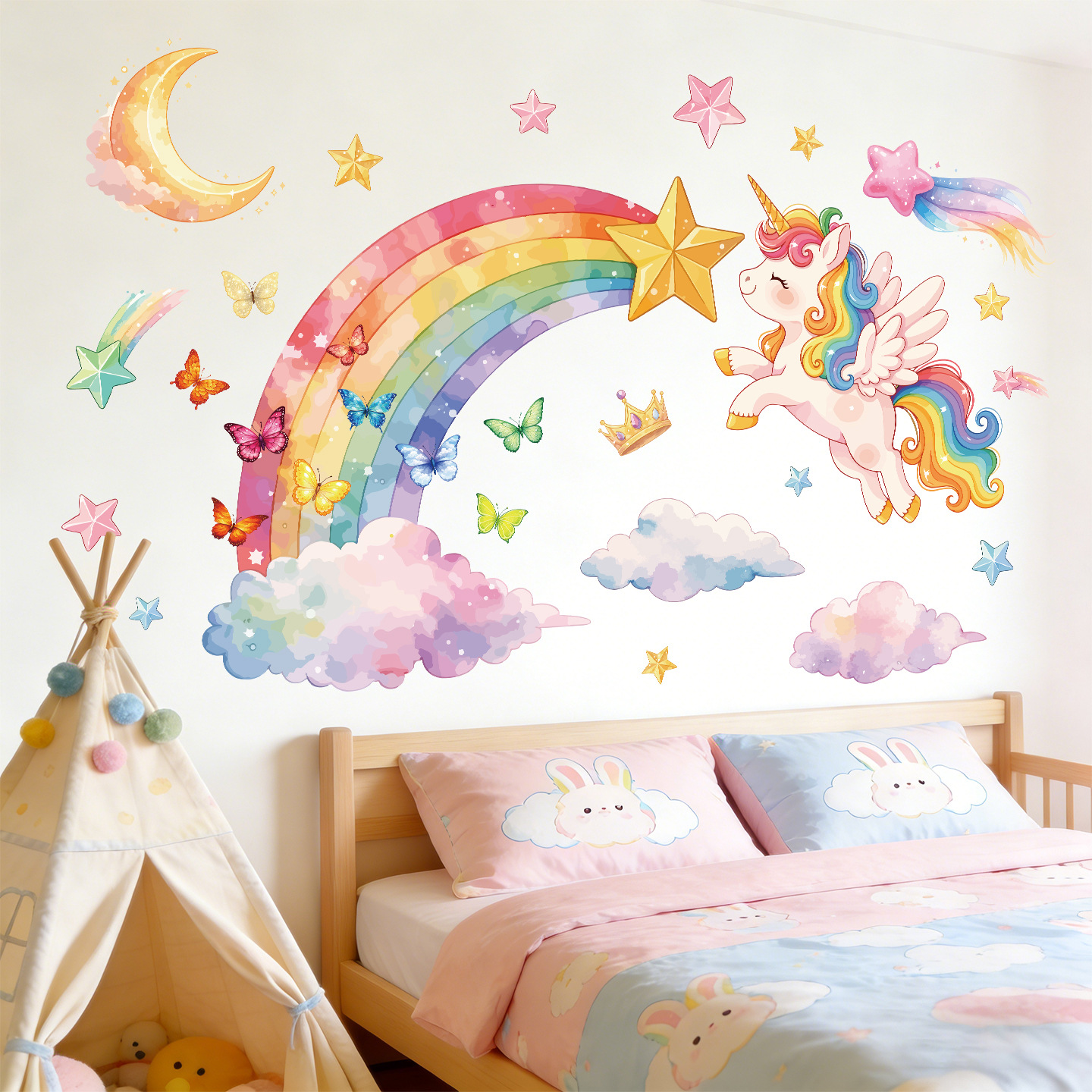 Unicorn Rainbow Butterfly Wall - Baby Nursery Stickers のレビューと価格