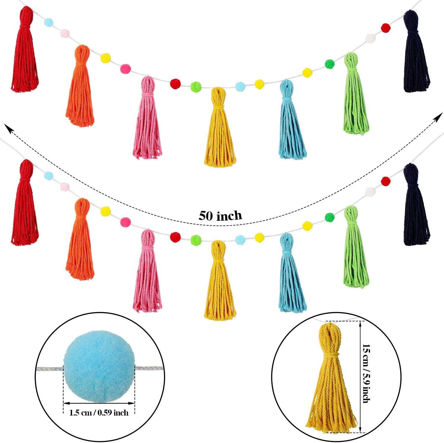 3 Pcs Colorful Rainbow Boho Ta - Baby Nursery Garland のレビューと価格