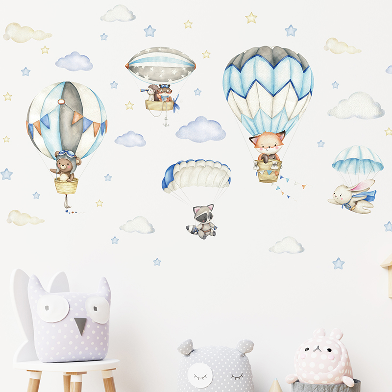 Cartoon Cute Animals Hot Air B - Baby Nursery Design のレビューと価格