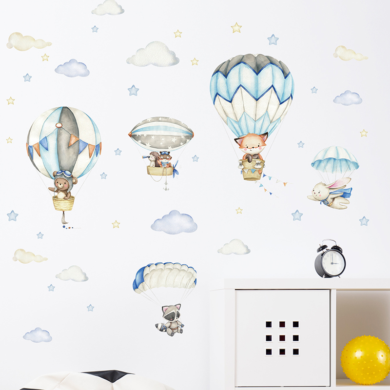 Cartoon Cute Animals Hot Air B - Baby Nursery Design のレビューと価格