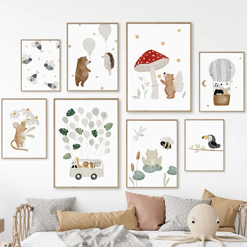 Boho Bear Hedgehog Panda Touca - Baby Nursery Wall Art のレビューと価格