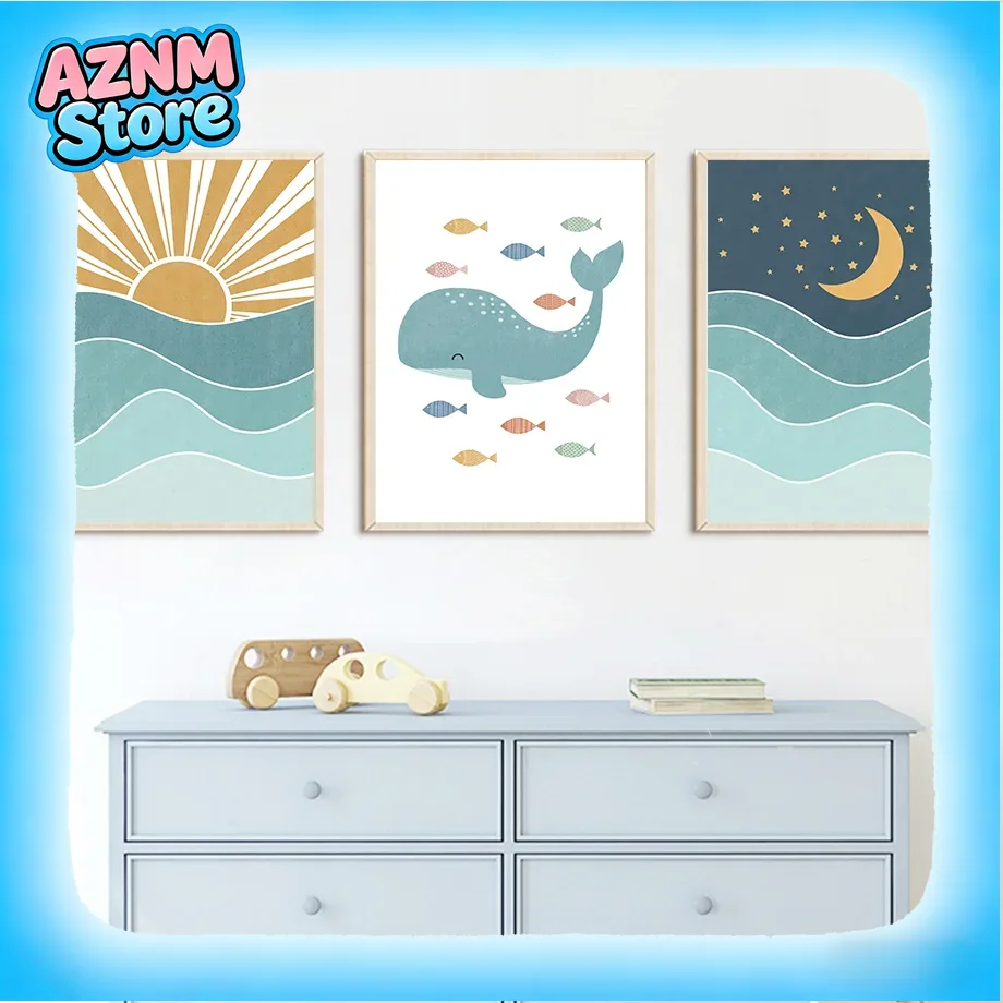 Fish Whale Seagull Sunrise Sun - Baby Nursery Quotes Wall Art のレビューと価格
