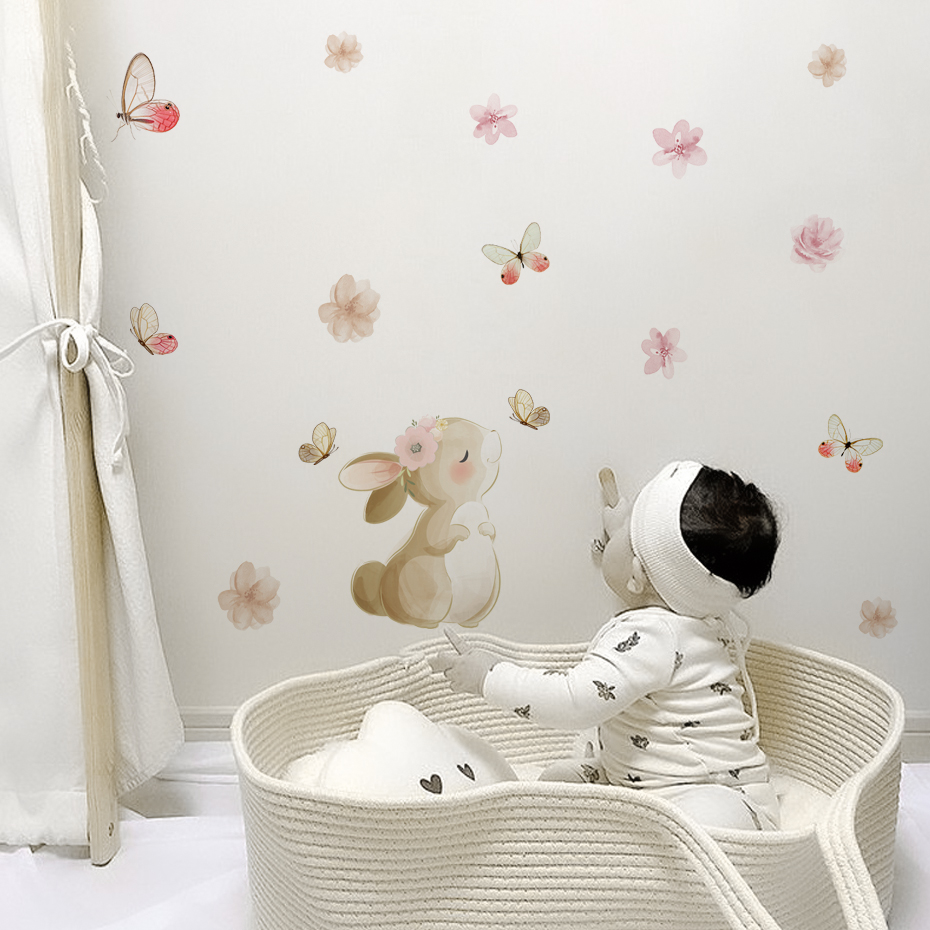 Cartoon Rabbit Flowers Butterf - Baby Nursery Design のレビューと価格