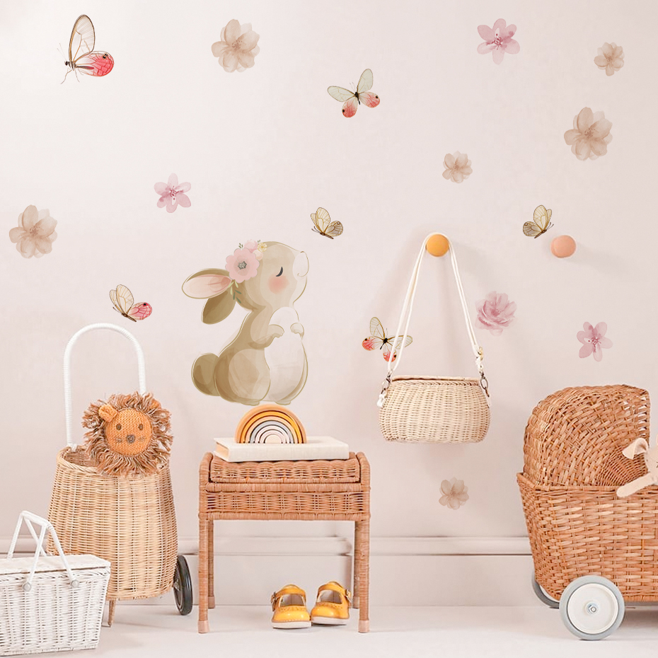Cartoon Rabbit Flowers Butterf - Baby Nursery Design のレビューと価格