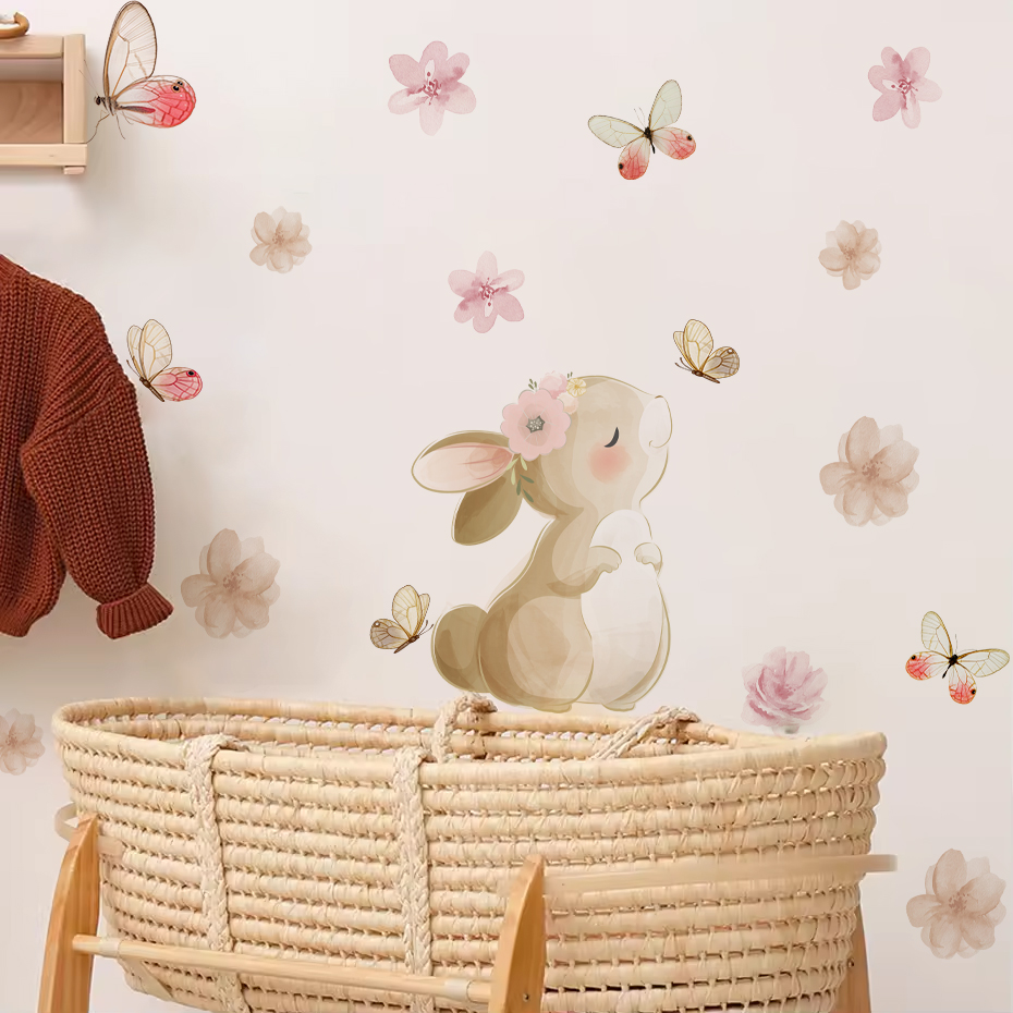 Cartoon Rabbit Flowers Butterf - Baby Nursery Design のレビューと価格
