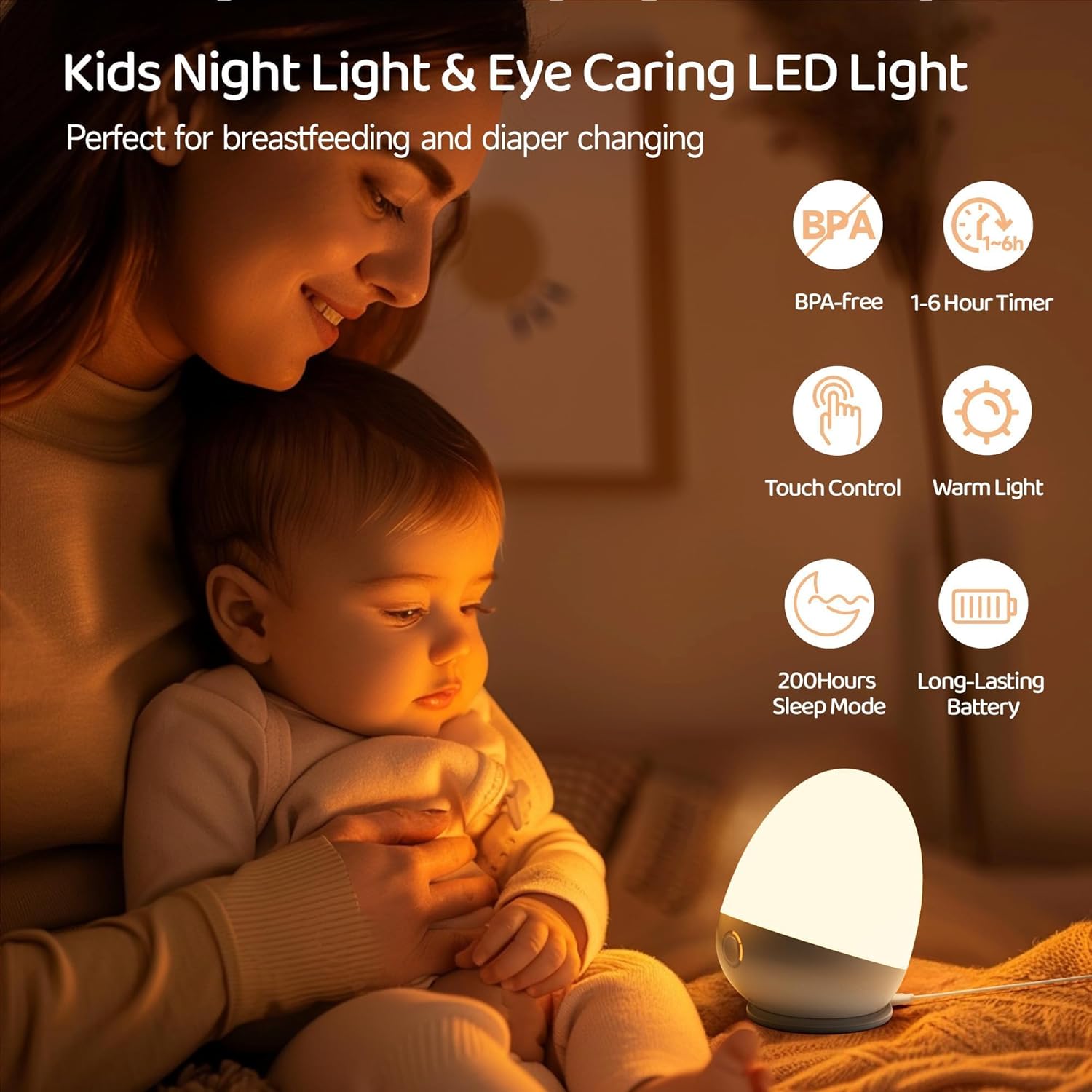 Touch Egg Night Light for Baby - Baby Nursery Colors のレビューと価格