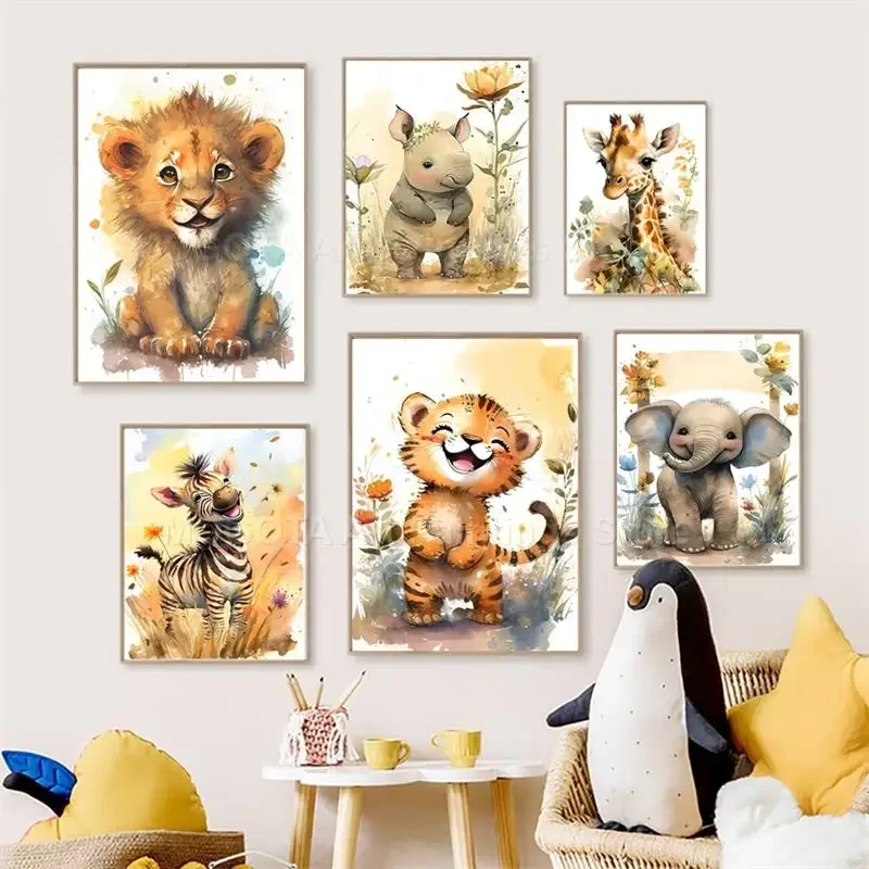 Watercolor Lion Giraffe Tiger  - Baby Nursery Design のレビューと価格