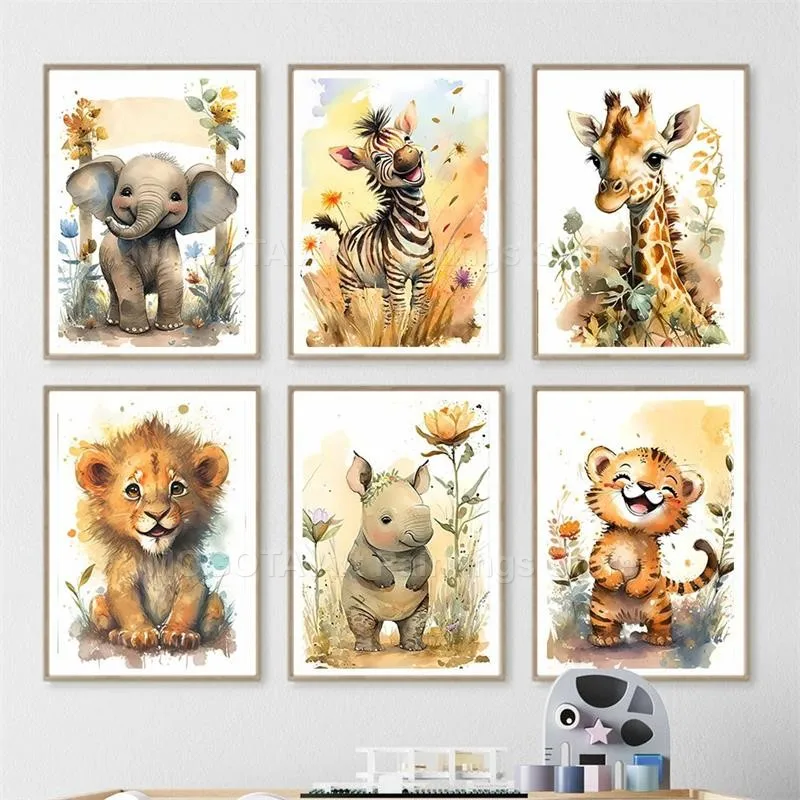 Watercolor Lion Giraffe Tiger  - Baby Nursery Design のレビューと価格