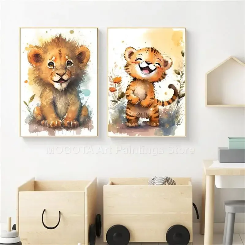 Watercolor Lion Giraffe Tiger  - Baby Nursery Design のレビューと価格