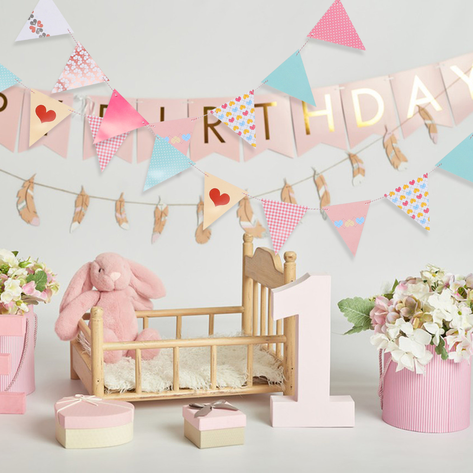 Easy Install Triangle Paper Bu - Baby Nursery Garland のレビューと価格