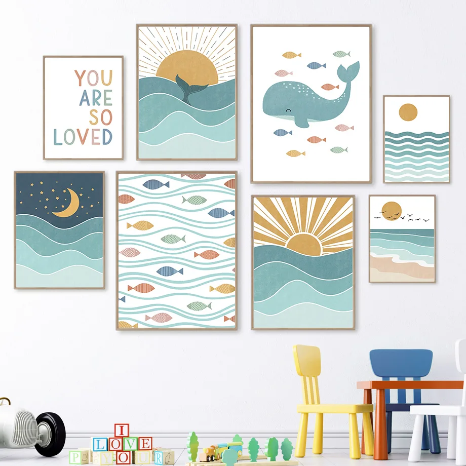 1pc frameless Fish Whale Seagu - Baby Nursery Quotes Wall Art のレビューと価格