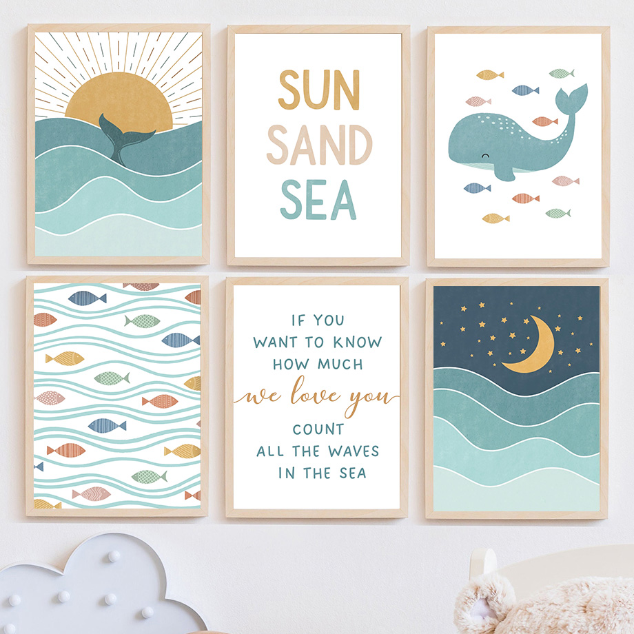 1pc frameless Fish Whale Seagu - Baby Nursery Quotes Wall Art のレビューと価格