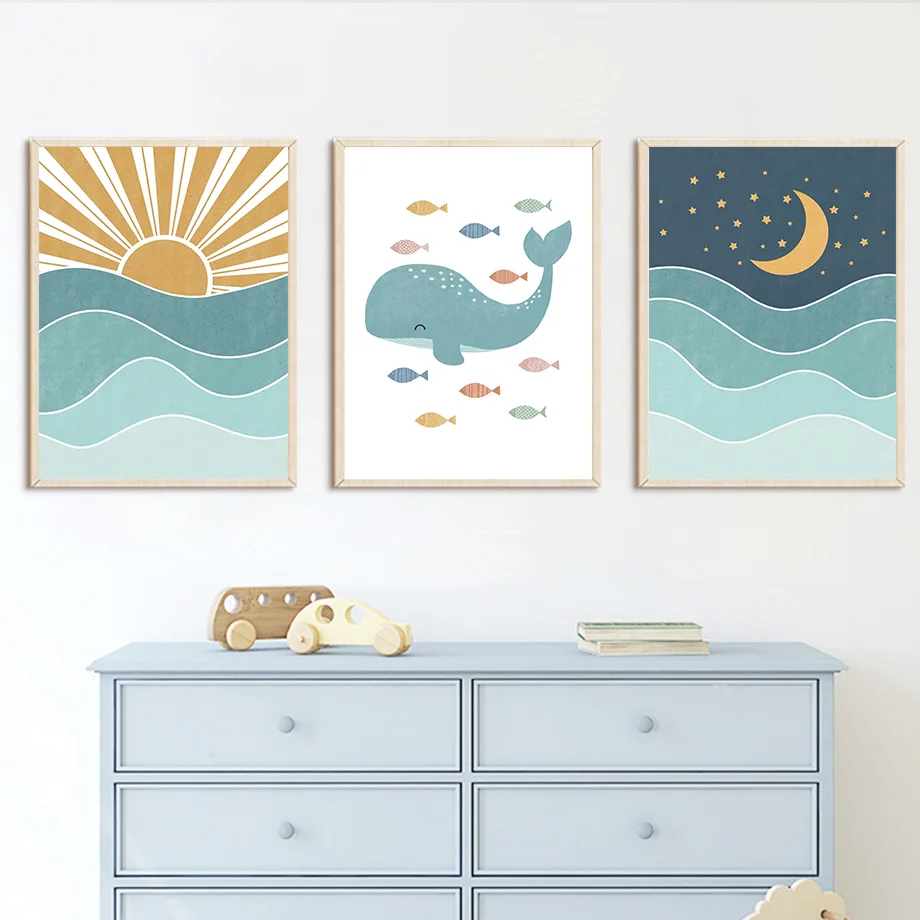 1pc frameless Fish Whale Seagu - Baby Nursery Quotes Wall Art のレビューと価格