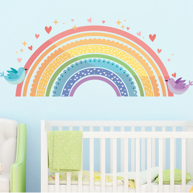 Colorful Rainbow Bird Love Wal - Baby Nursery Design のレビューと価格
