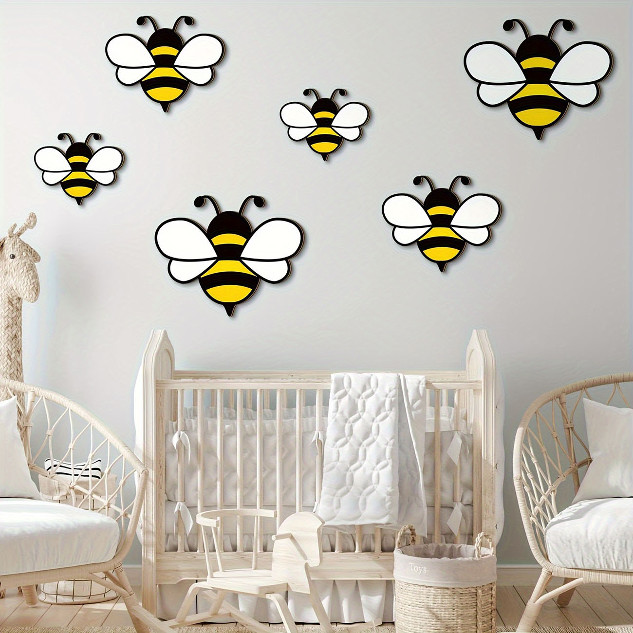 6Pcs Cute Bee Wooden Wall Stic - Baby Nursery Stickers のレビューと価格