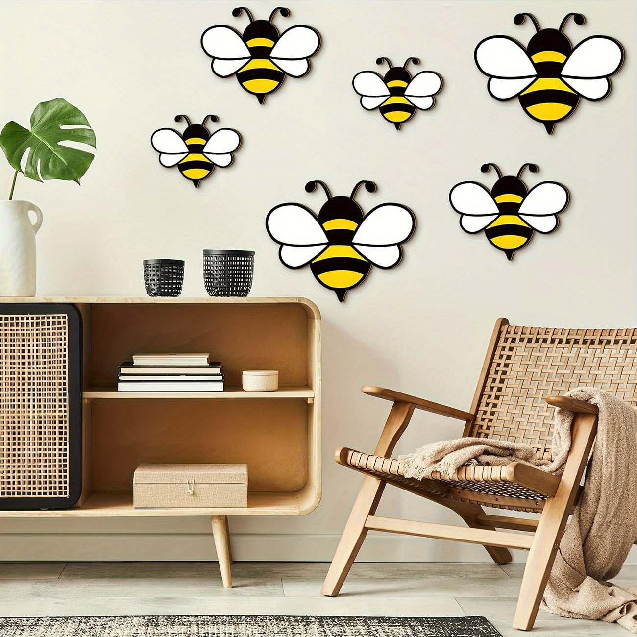 6Pcs Cute Bee Wooden Wall Stic - Baby Nursery Stickers のレビューと価格