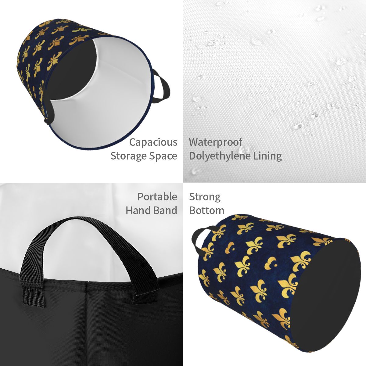 Royal Gold Blue Grunge Fleur D - Baby Nursery Laundry Basket のレビューと価格