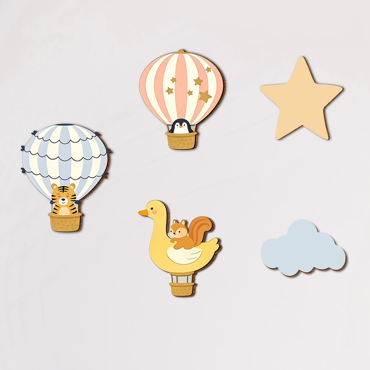 5Pcs Animal Hot Air Balloon Wo - Baby Nursery Stickers のレビューと価格